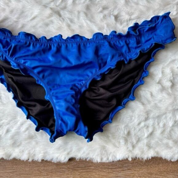 Victoria’s Secret Blue Ruffled Trim Ruched Cheeky Bikini Bottoms Size Medium - Picture 4 of 6